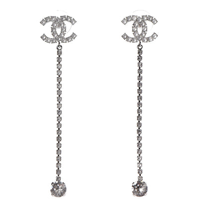 Chanel Baguette Crystal CC Drop Earrings Silver 1 of 5