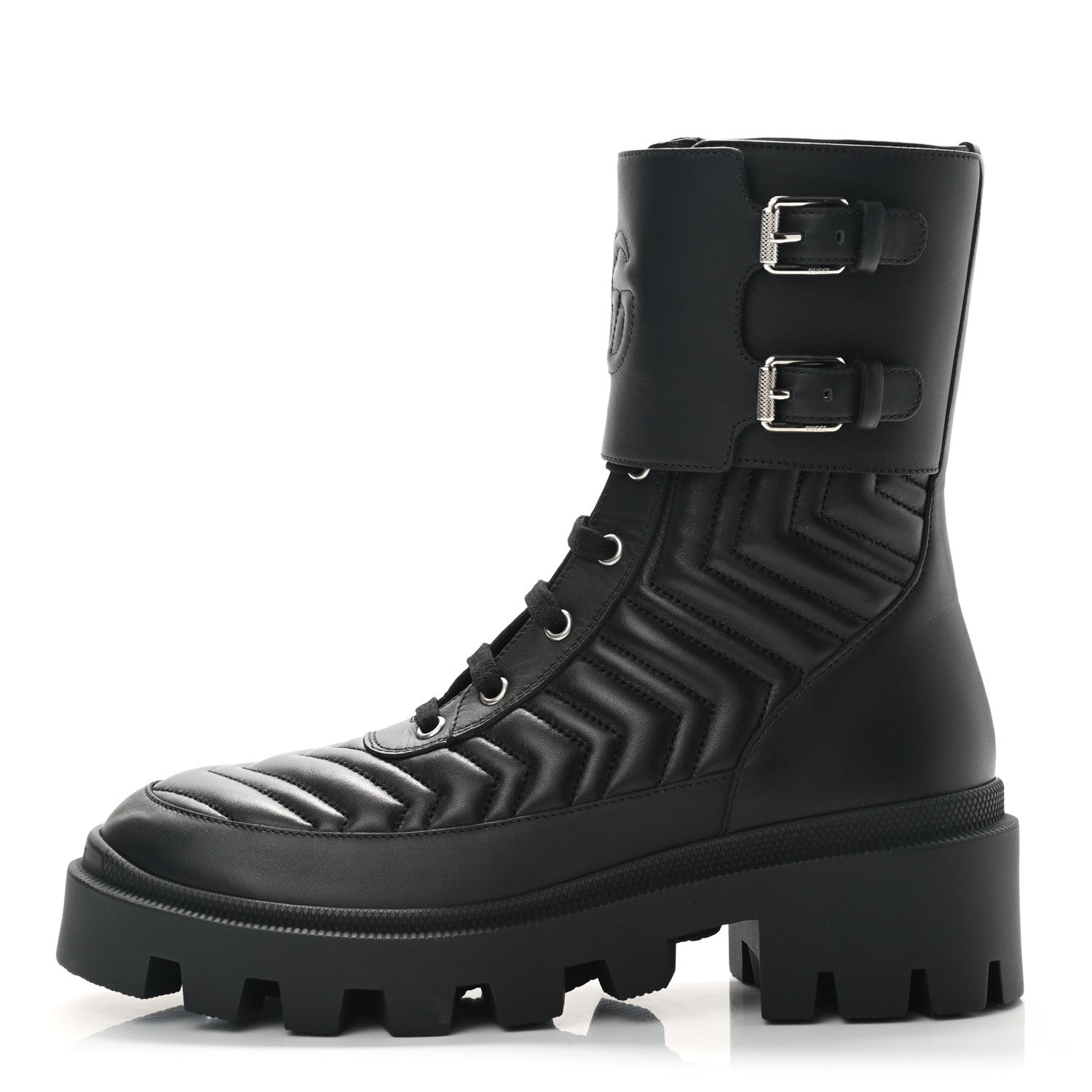 Gucci Nappa Frances GG Matelasse Platform Combat Boots 38.5 Black 1 of 9