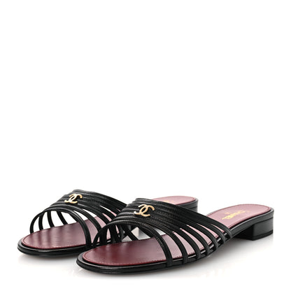 Chanel Goatskin Caged CC Slide Sandals 39 Black 4 of 11