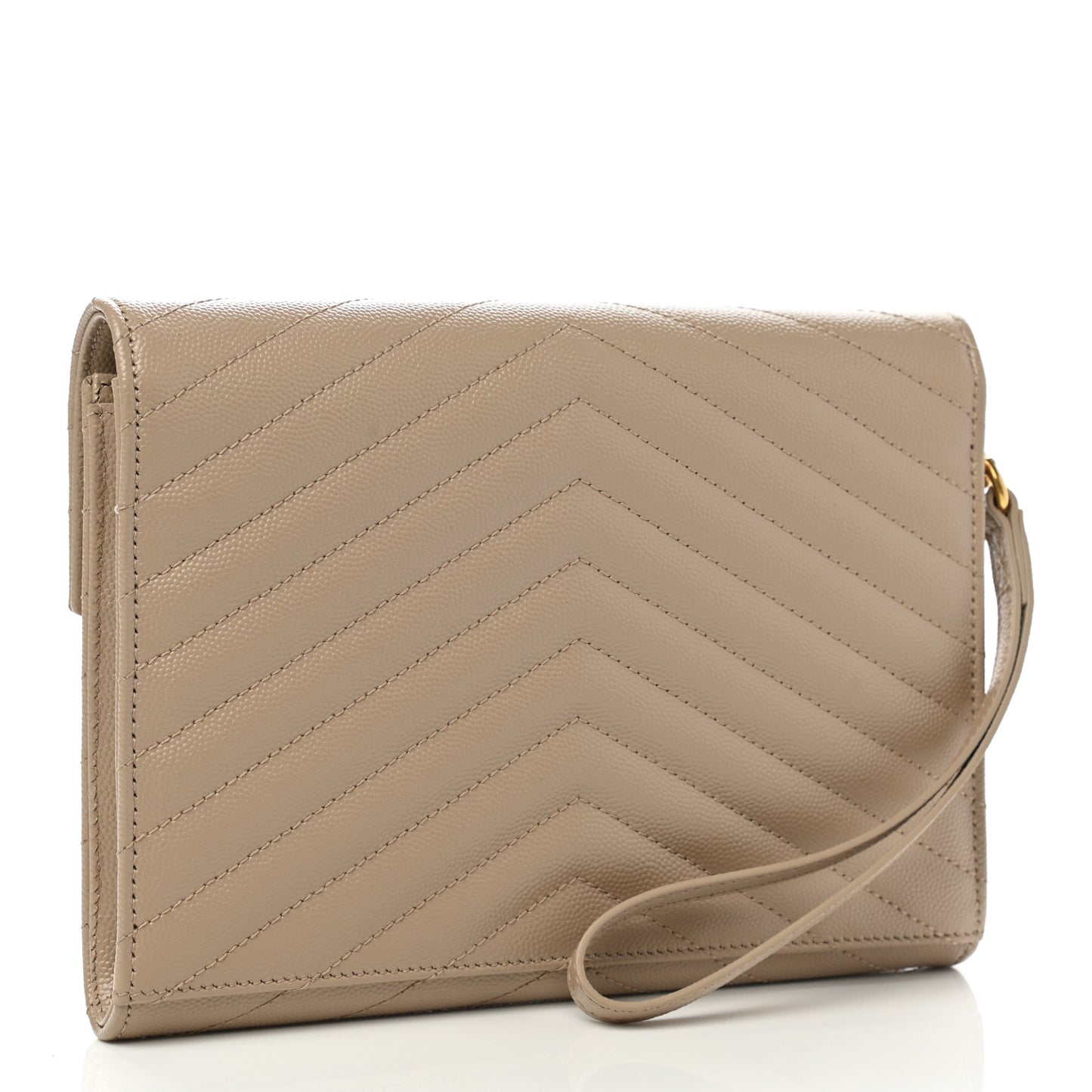 Grain De Poudre Matelasse Chevron Monogram Envelope Clutch Dark Beige