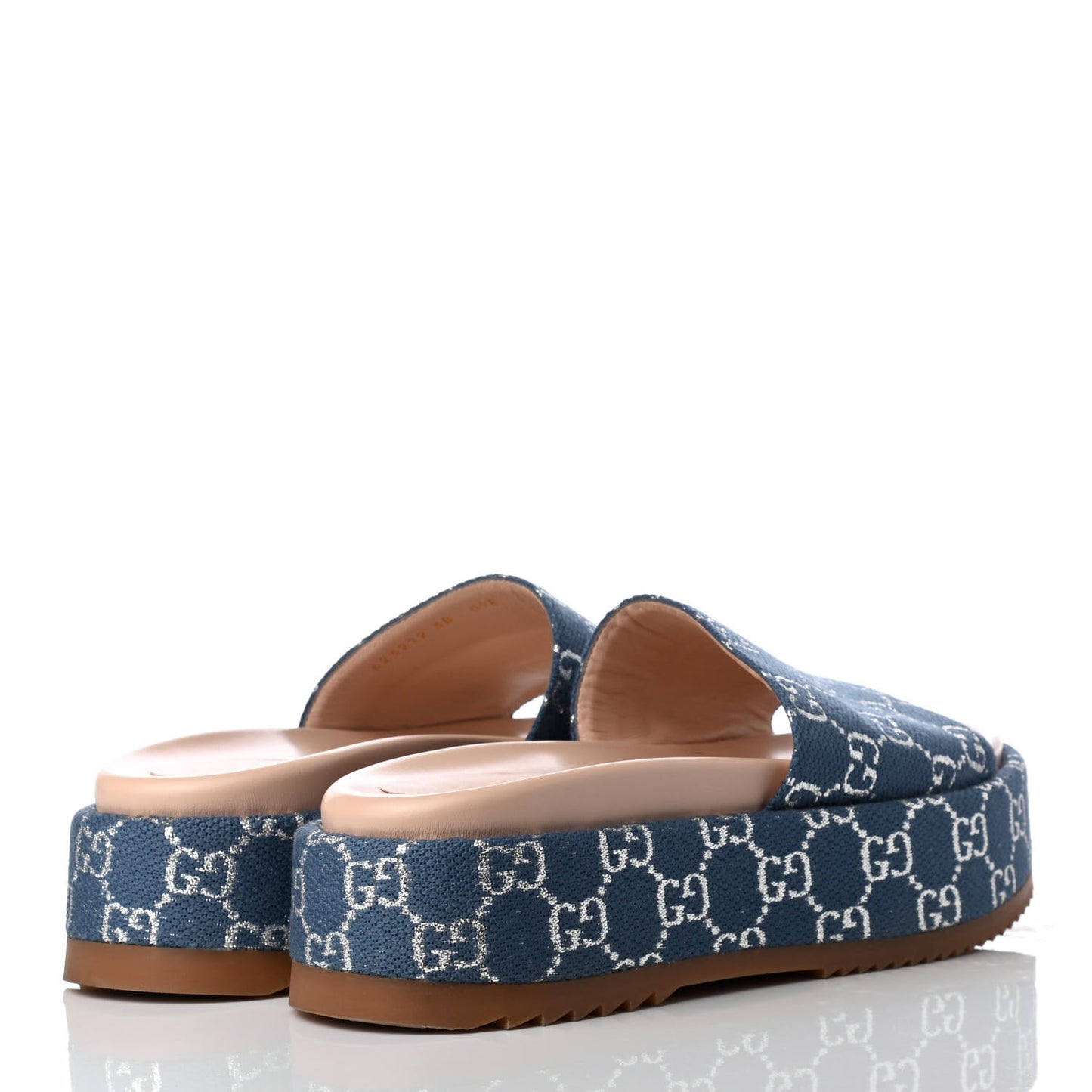 Canvas Lame GG Monogram Angelina Platform 55mm Slide Sandals 38 Blue Silver