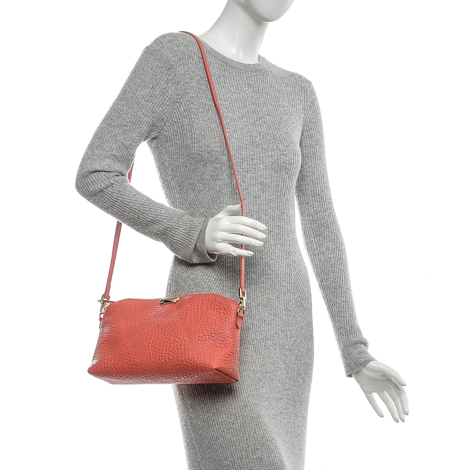 Burberry Signature Grain Calfskin Check Embossed Small Chichester Crossbody Clutch Bag Rose Pink 2 of 8