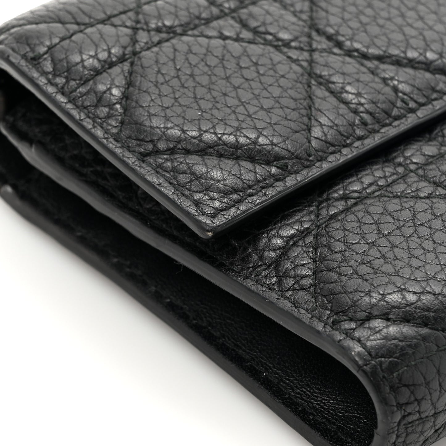 Grained Calfskin Cannage Lady Dior Rendezvous Chain Wallet Black