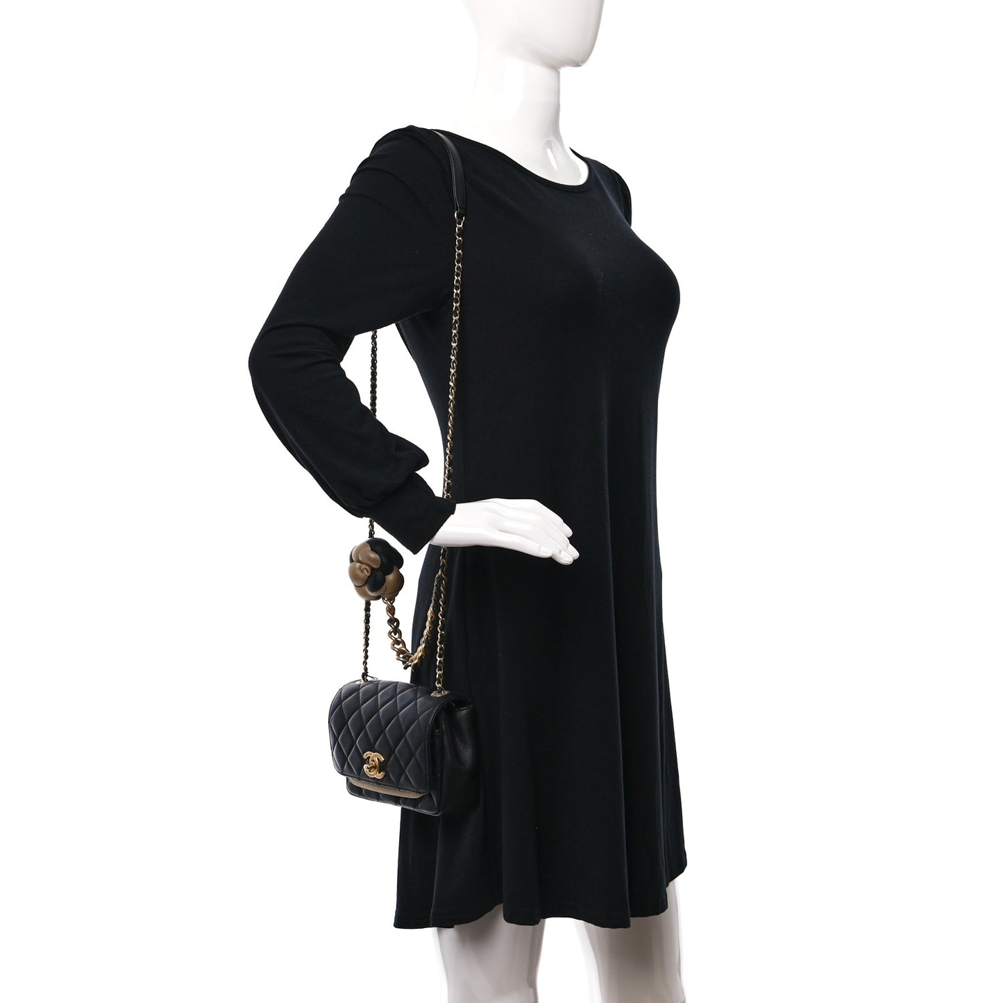 Lambskin Quilted Small Camellia Flower Flap Black