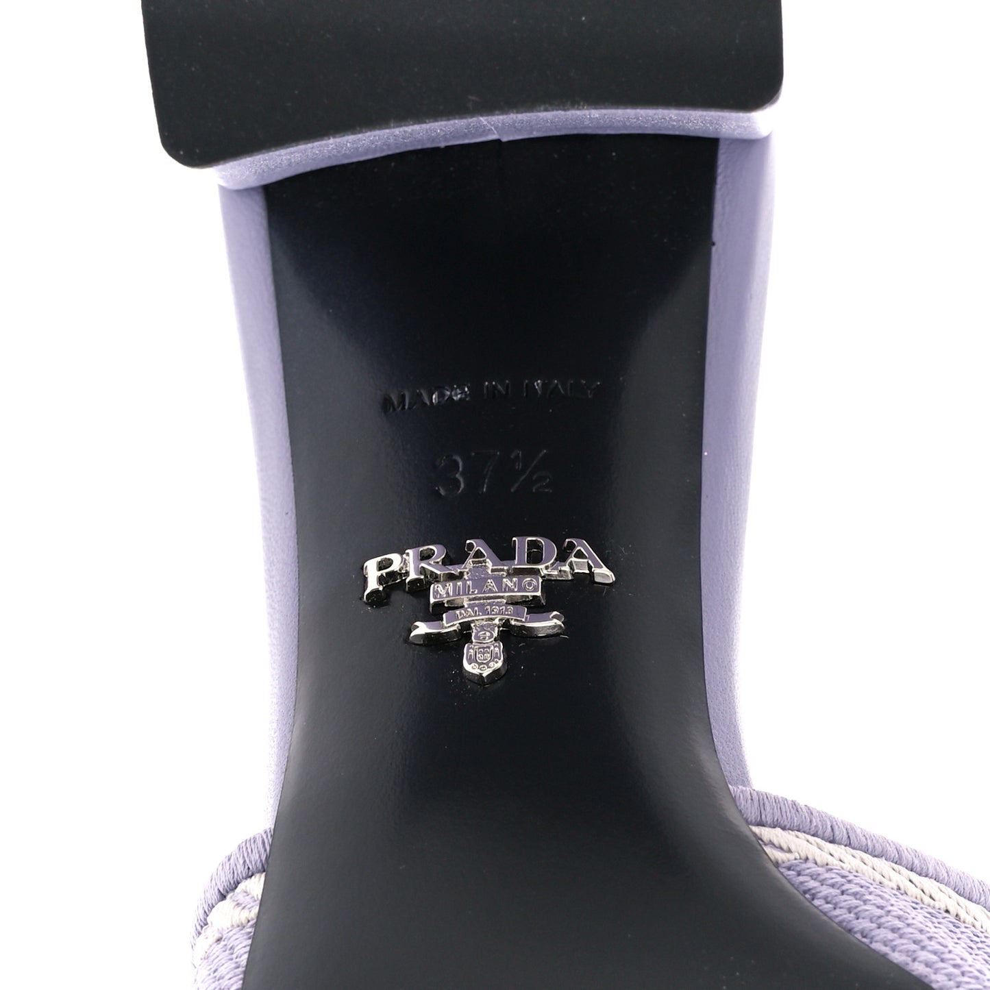 Fabric Logo Embroidered 65mm Block Heel Slide Sandals 37.5 Glicine Talco