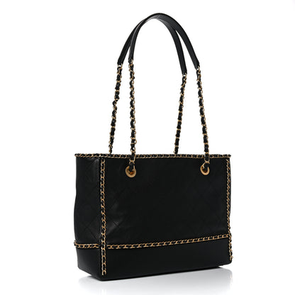 Chanel Calfskin Quilted Chain Lines Shopping Tote Black 3 of 12