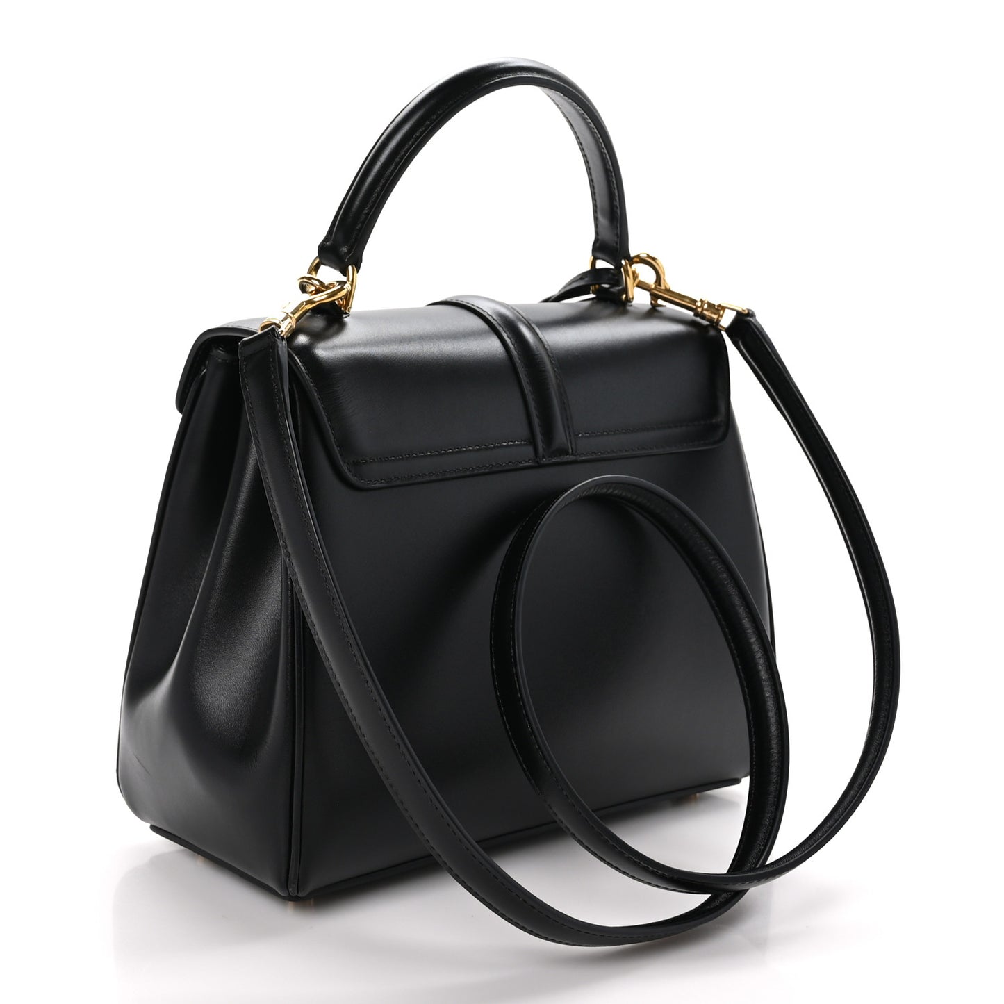 Satinated Calfskin Small 16 Top Handle Bag Black