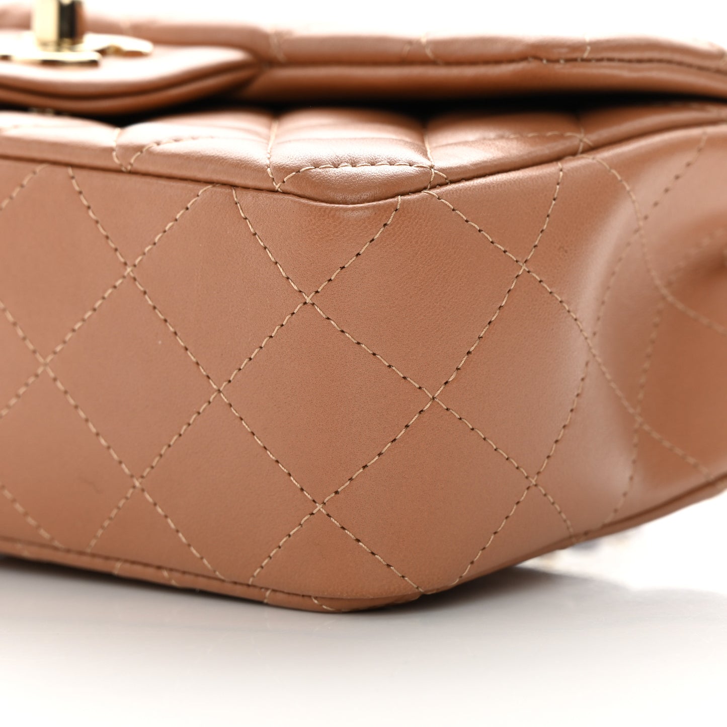 Lambskin Quilted Mini Rectangular Flap Dark Beige