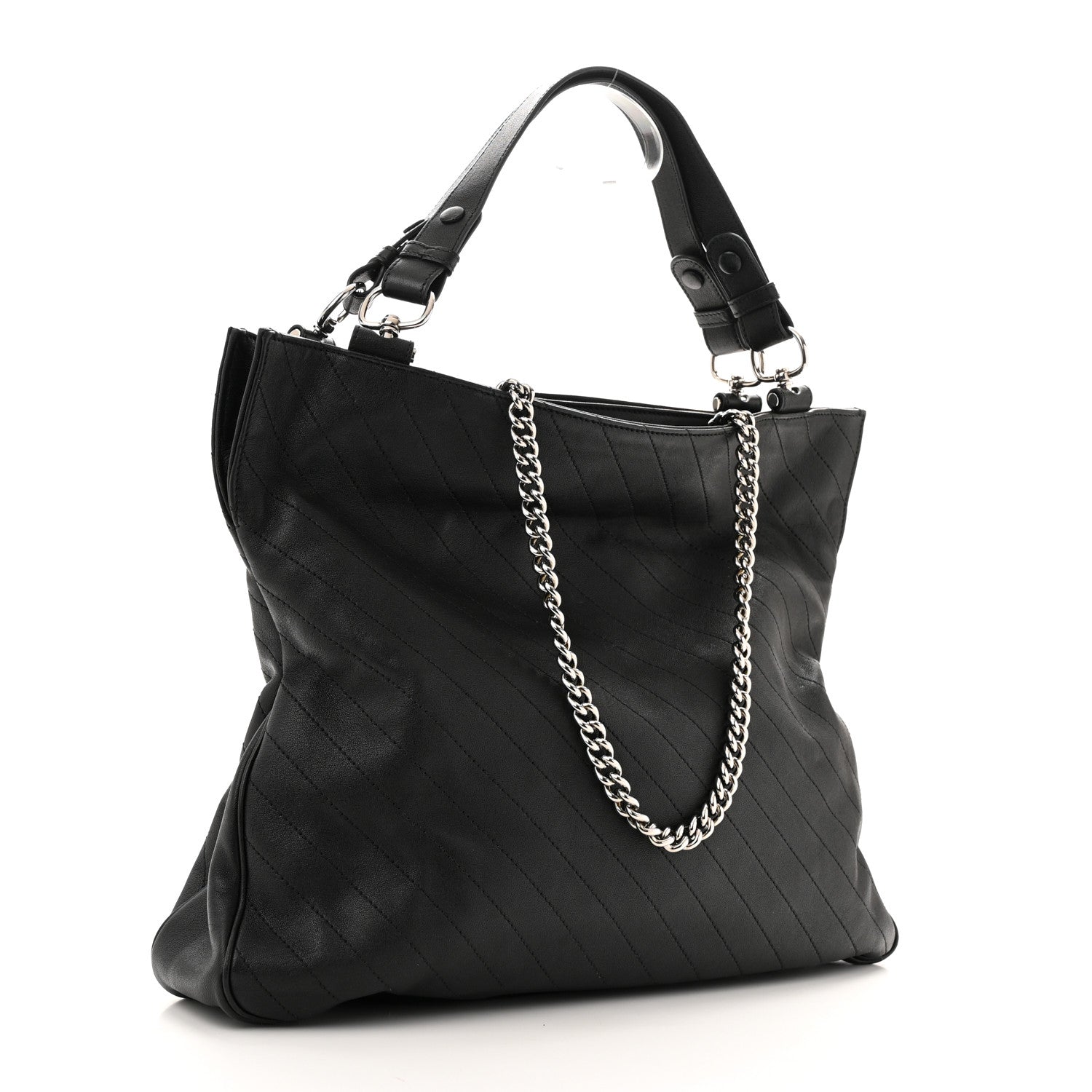 Gucci Sakai Be Green Calfskin Diagonal Stitched Medium Blondie Tote  Black 3 of 12
