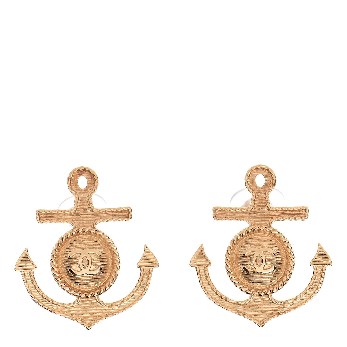 Metal Anchor CC Clip On Earrings Gold