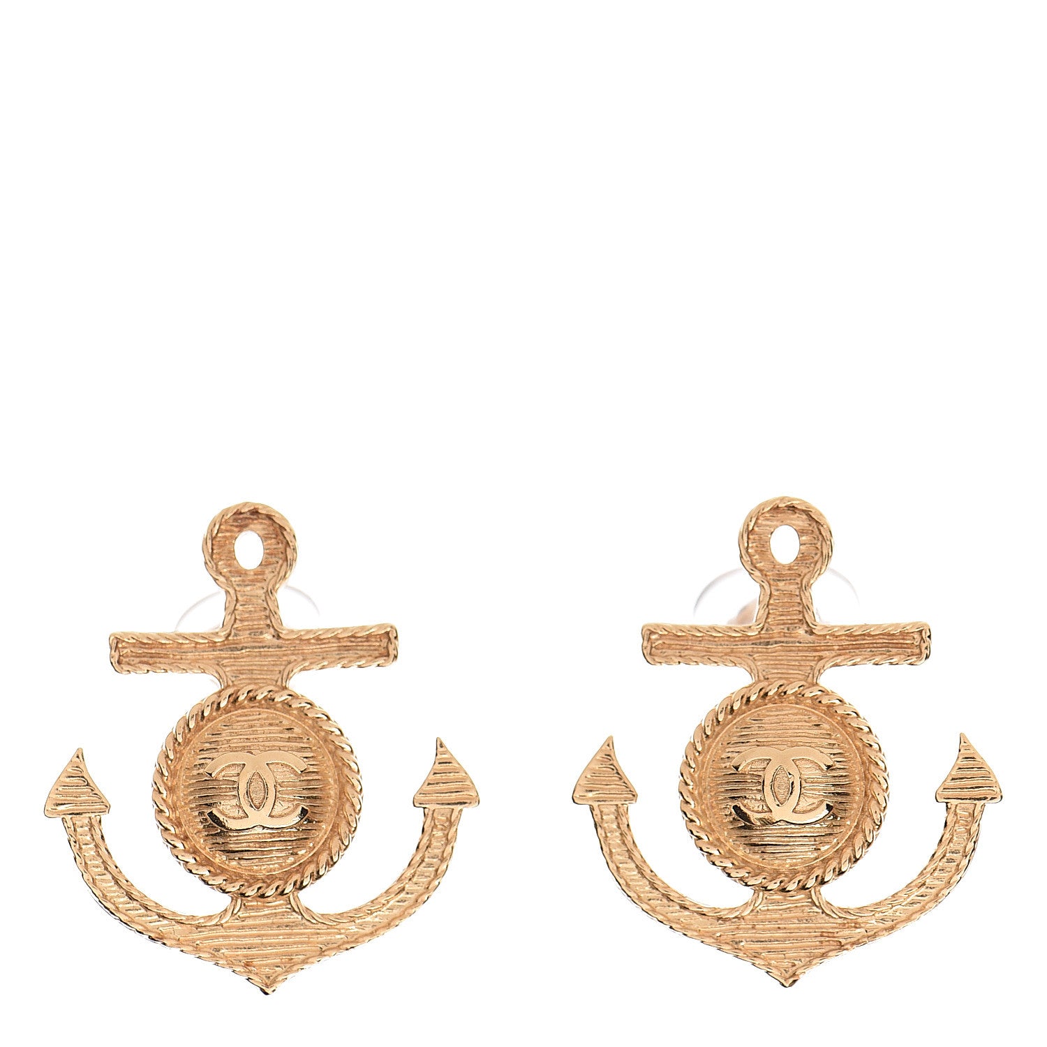 Chanel Metal Anchor CC Clip On Earrings Gold 1 of 5