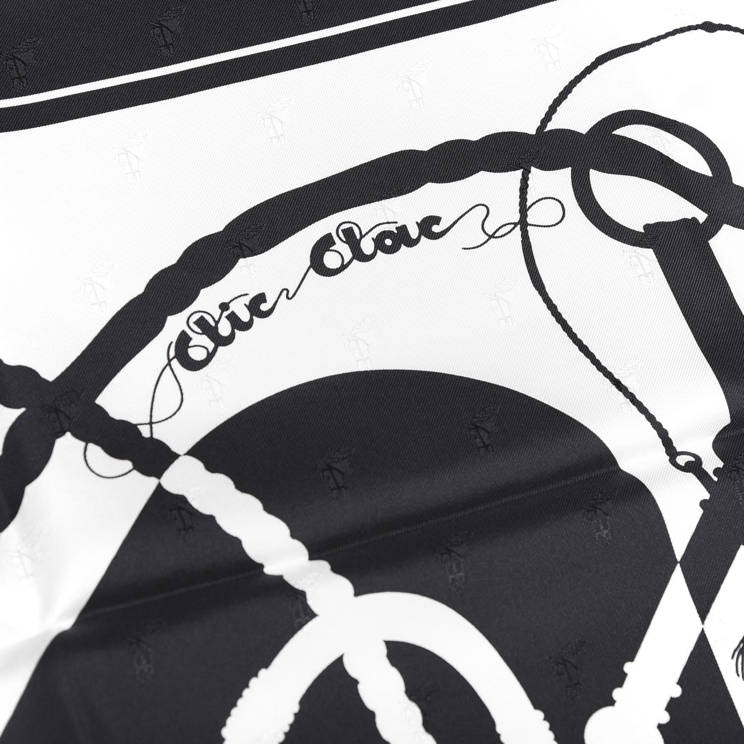 Hermes Silk Clic Clac Tattoo Scarf 90 Bleu Black White 3 of 7
