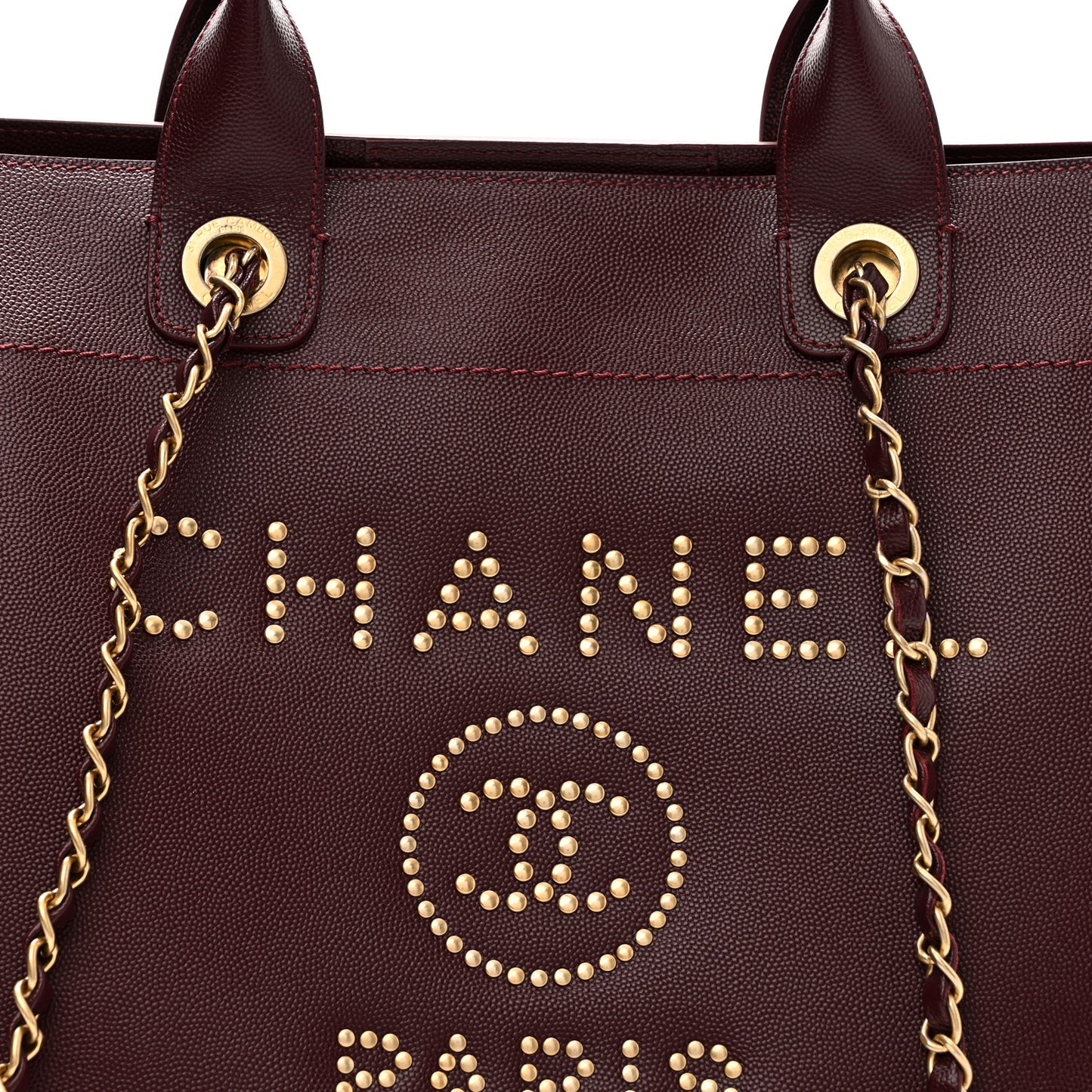 Caviar Small Studded Deauville Tote Burgundy