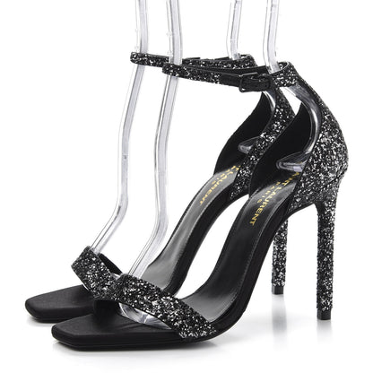 Saint Laurent Glitter Black Amber 105 Sandals 36.5 Black 3 of 10