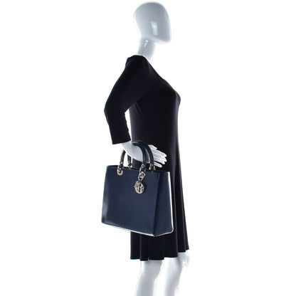 Christian Dior Glazed Calfskin Large Lady Dior Dark Blue 2 of 14