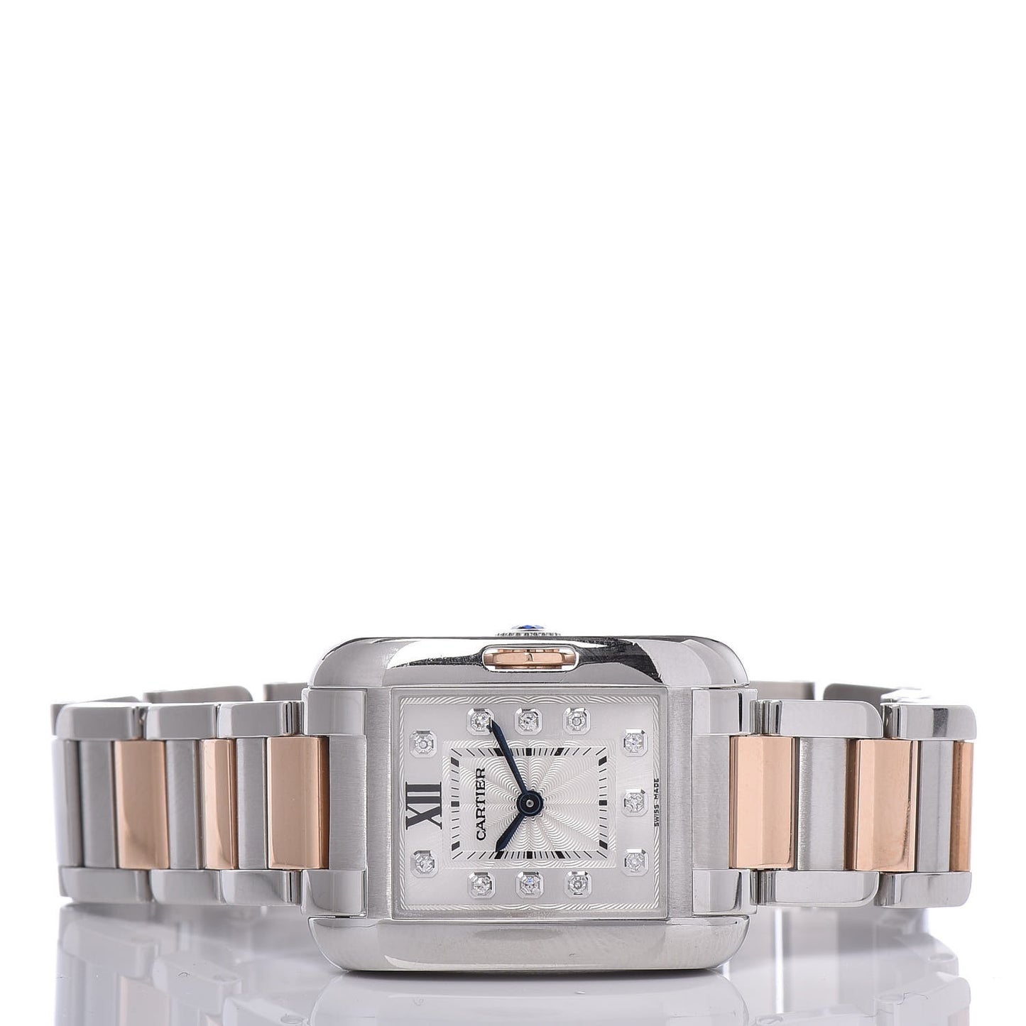 Stainless Steel 18K Pink Gold Diamond 23mm Tank Anglaise Quartz Watch