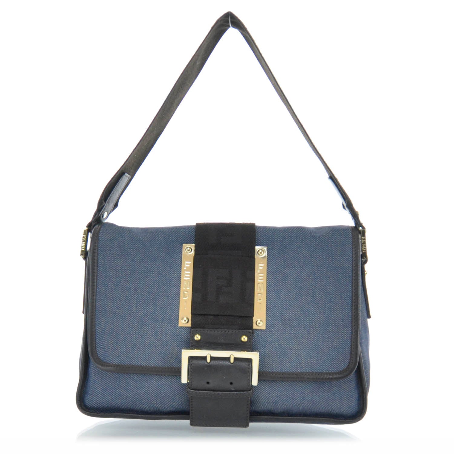Fendi Denim Shoulder Bag Blue Black 1 of 9