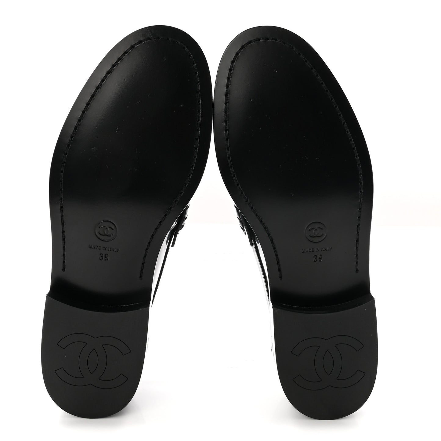 Shiny Calfskin Logo Loafers 39 Black
