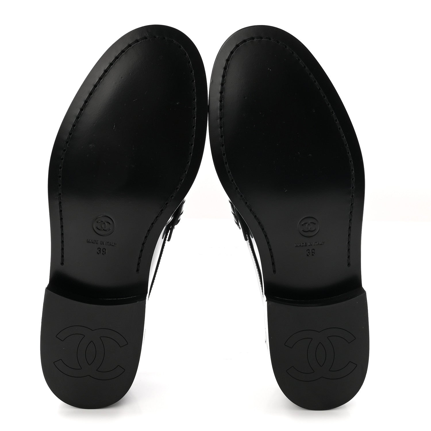 Chanel Shiny Calfskin Logo Loafers 39 Black 6 of 9