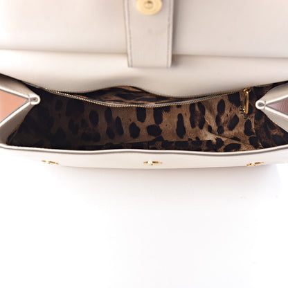 Dolce & Gabbana Grained Deerskin Large Bi-Color Miss Sicily Satchel White Caramello 6 of 10