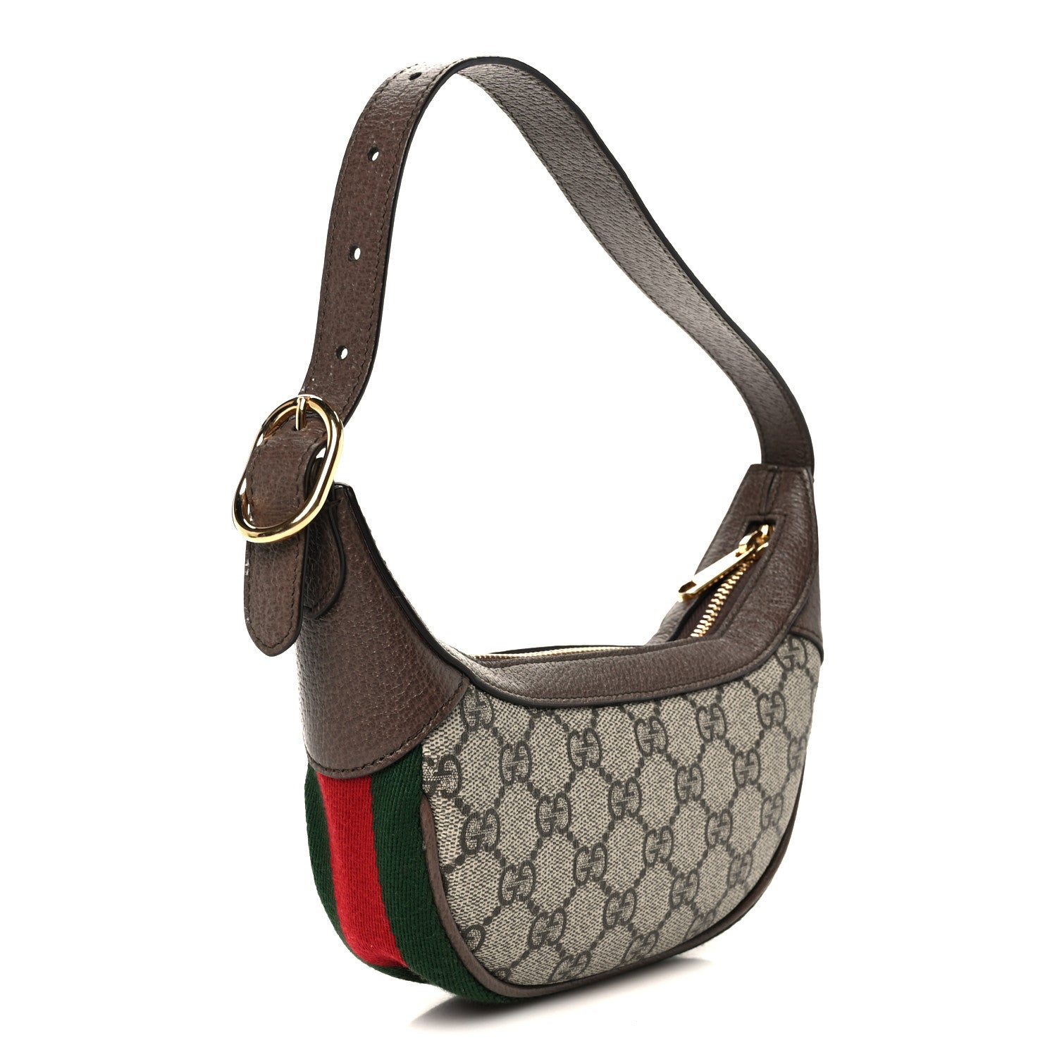 Gucci GG Supreme Monogram Textured Calfskin Web Mini Ophidia Half Moon Hobo Beige Ebony New Acero 3 of 10