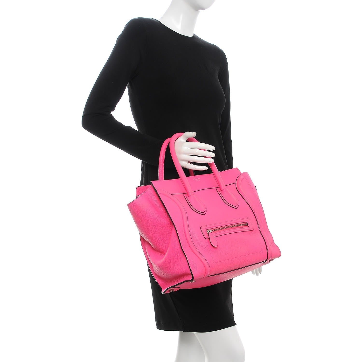 Celine Drummed Calfskin Mini Luggage Fluo Pink 2 of 13