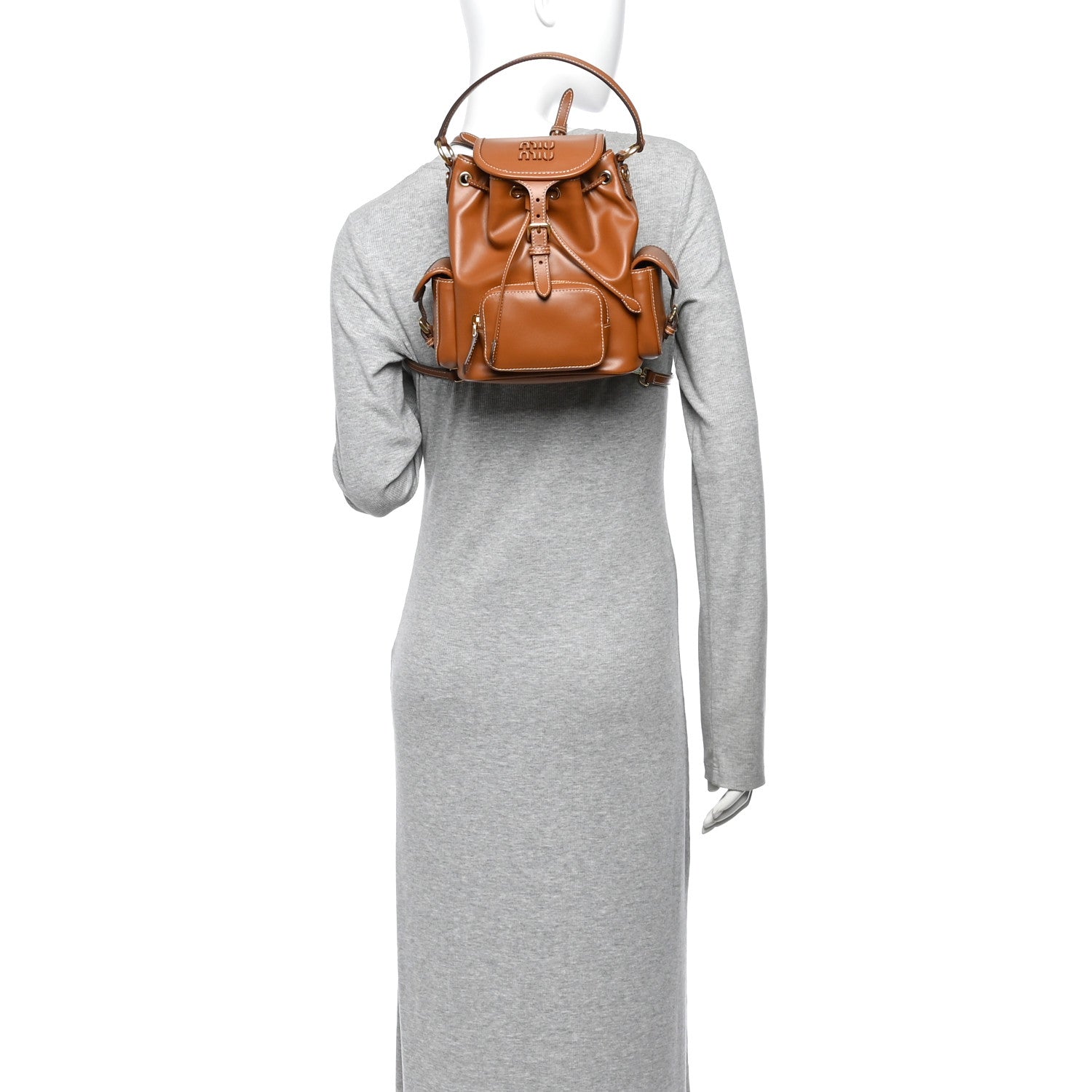 Miu Miu Soft Calfskin Medium Backpack Cognac 2 of 10