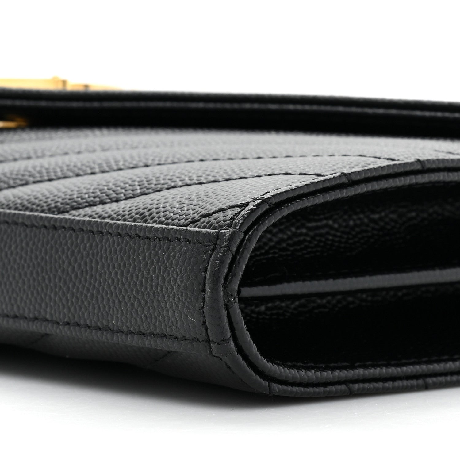 Saint Laurent Grain De Poudre Matelasse Chevron Monogram Chain Wallet Black 9 of 11