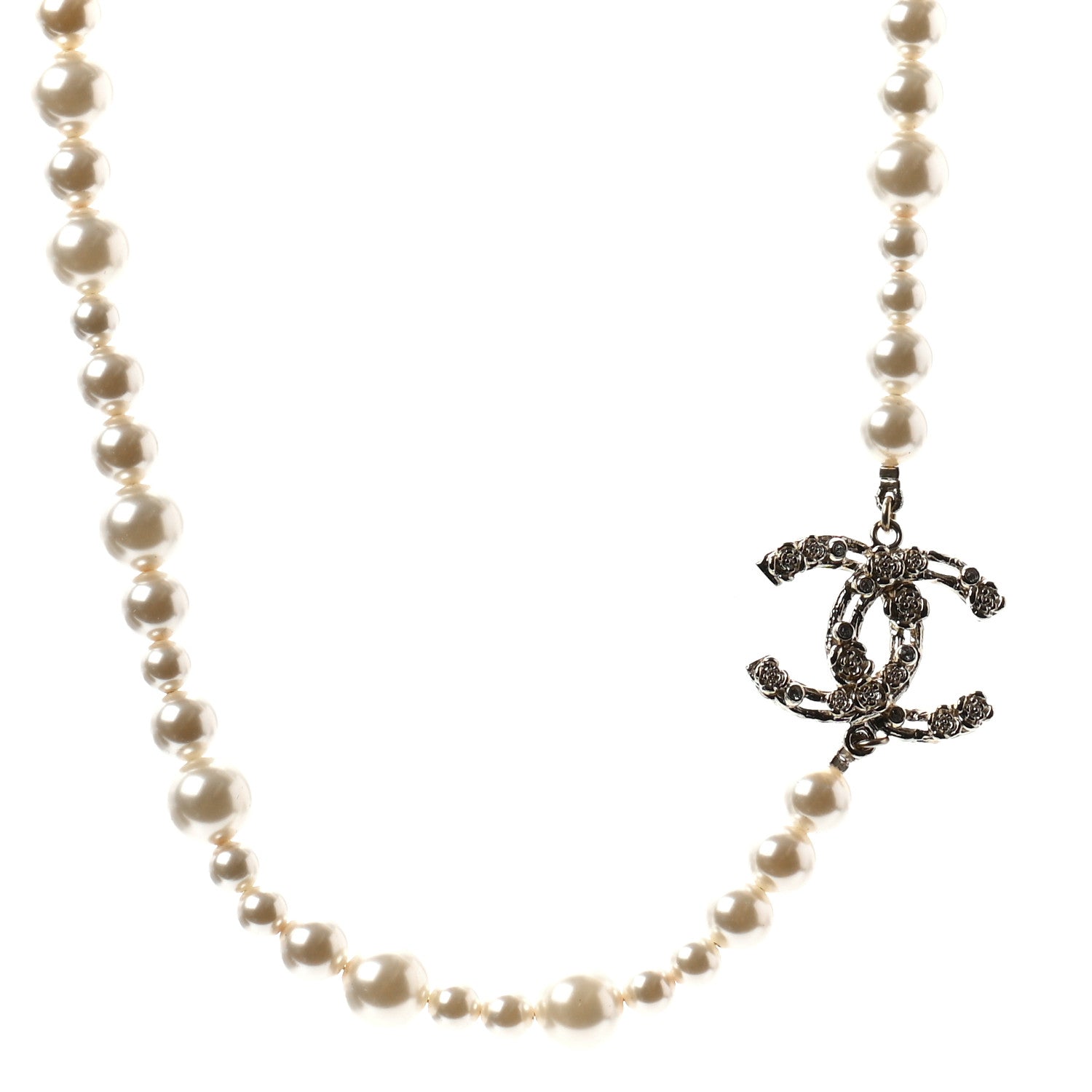 Chanel Pearl Crystal CC Camellia Short Necklace Gold 1 of 4