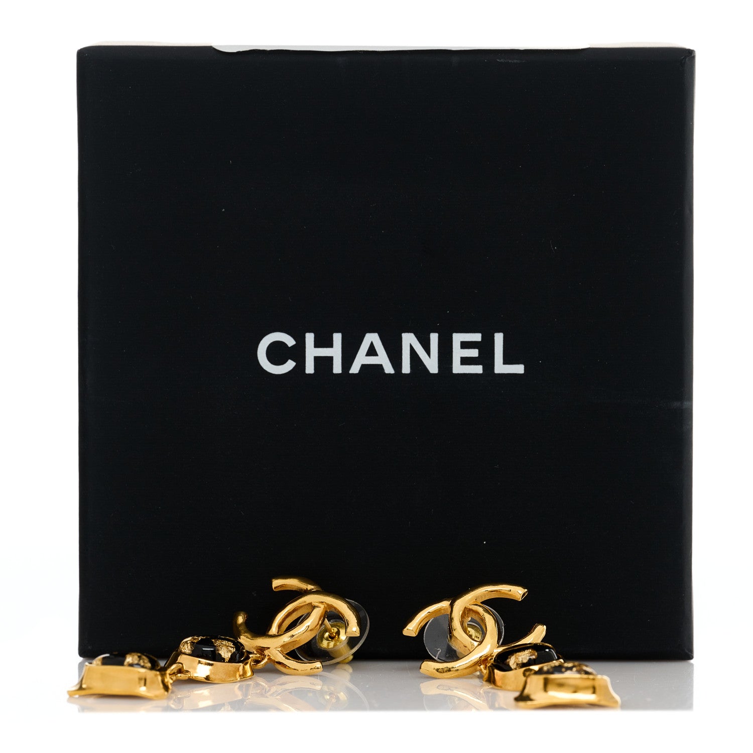 Chanel Resin CC Drop Earrings Gold Black 5 of 5