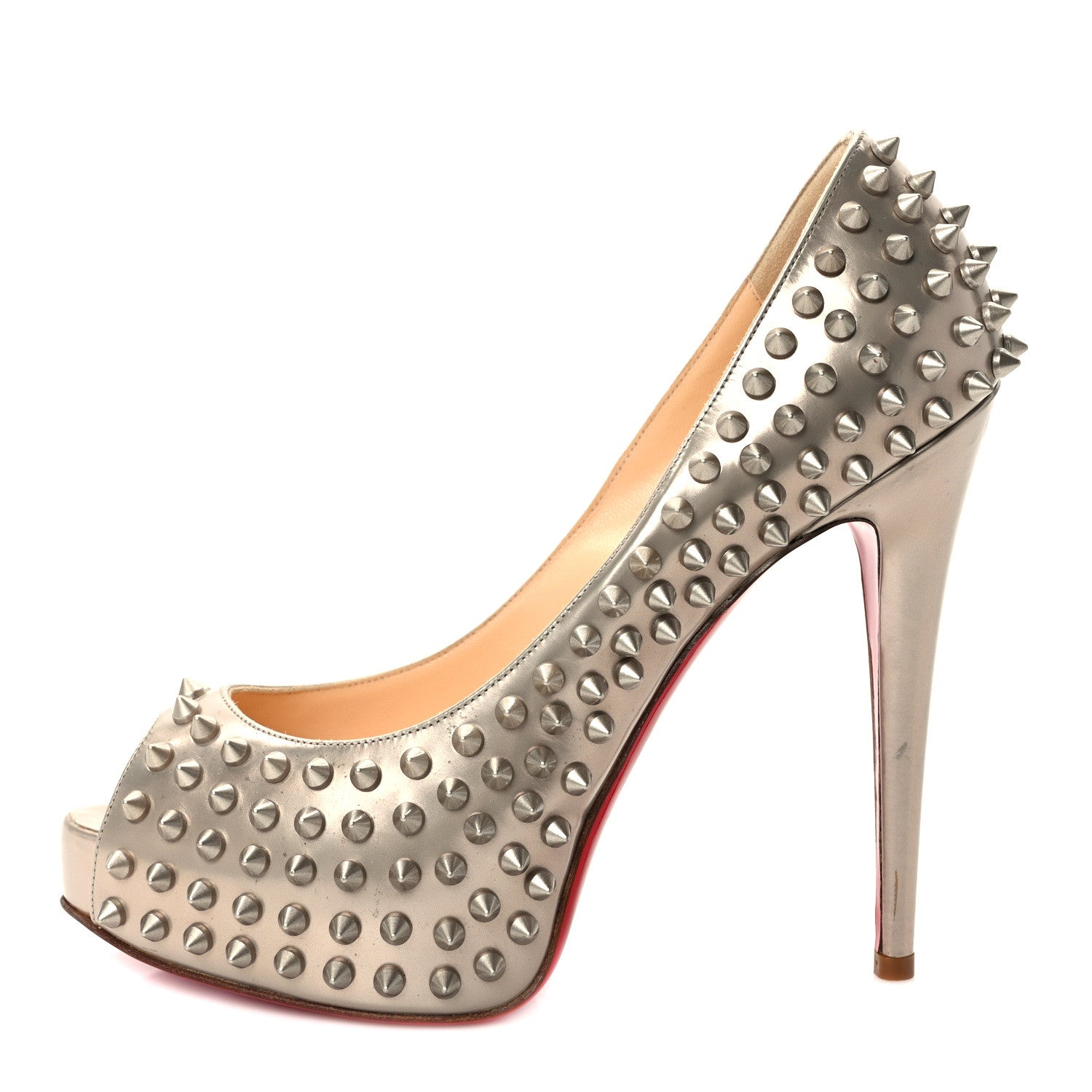 Christian Louboutin Specchio Lady Peep Spikes 120 Pumps 39 Beige 1 of 7