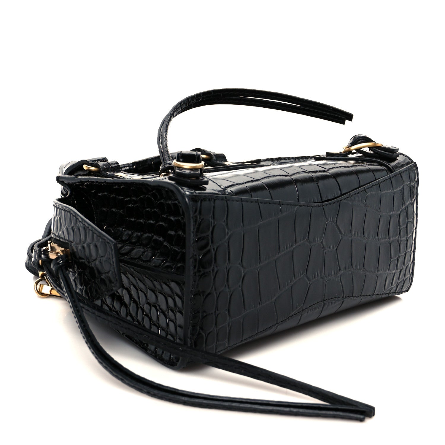 Balenciaga Shiny Supple Calfskin Crocodile Embossed Neo Classic Gold Hardware Mini City Black 4 of 11