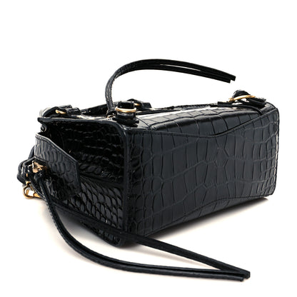 Balenciaga Shiny Supple Calfskin Crocodile Embossed Neo Classic Gold Hardware Mini City Black 4 of 11
