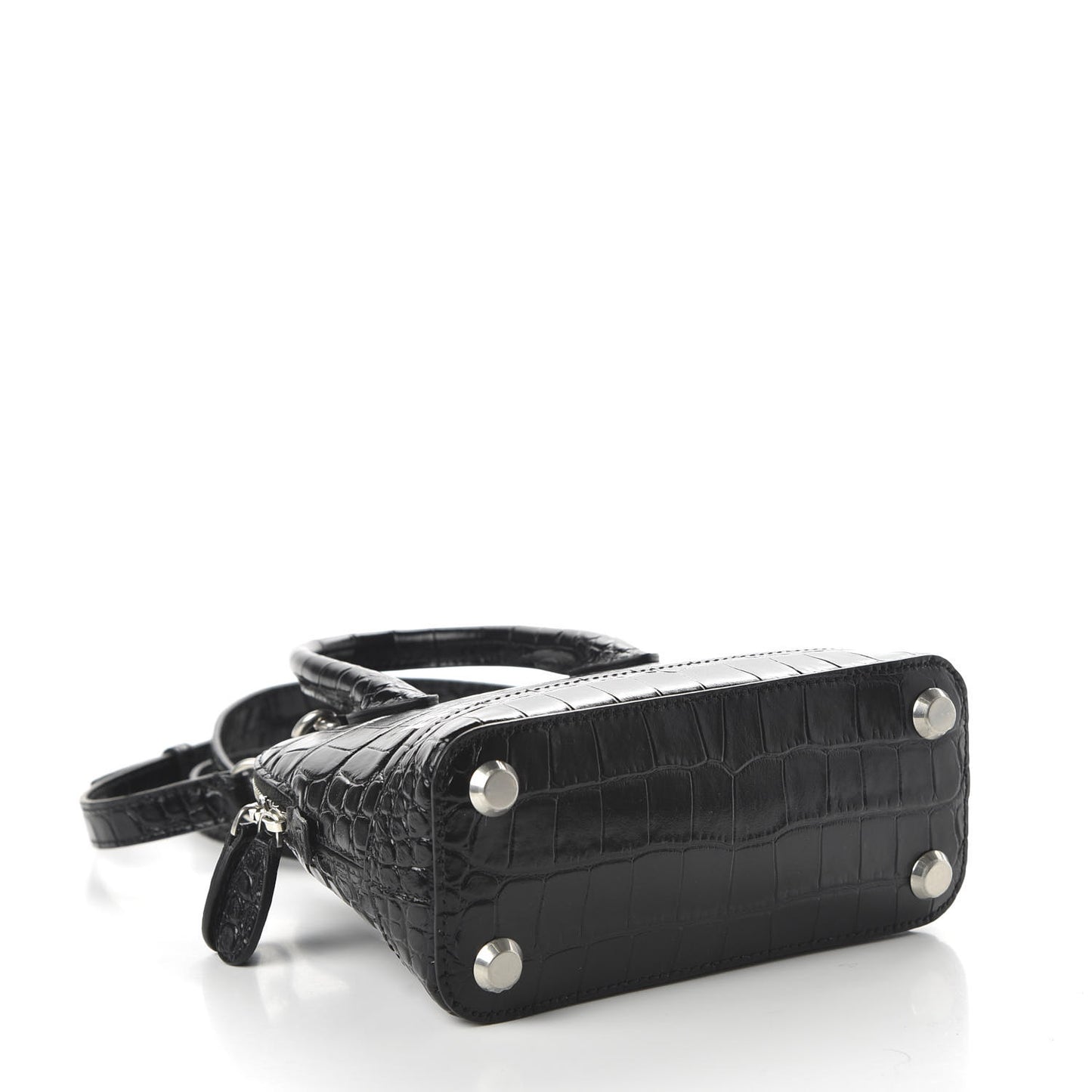 Calfskin Logo Crocodile Embossed XXS Ville Top Handle Bag Black White