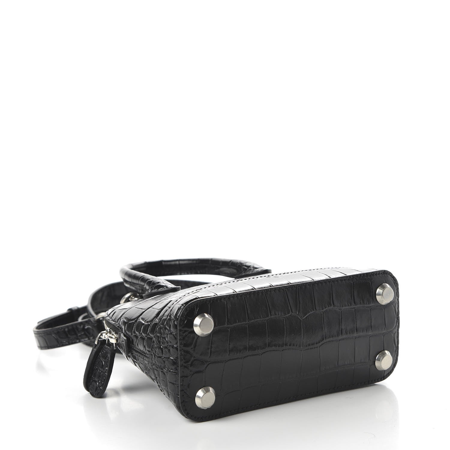 Balenciaga Calfskin Logo Crocodile Embossed XXS Ville Top Handle Bag Black White 4 of 9