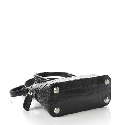 Balenciaga Calfskin Logo Crocodile Embossed XXS Ville Top Handle Bag Black White 4 of 9