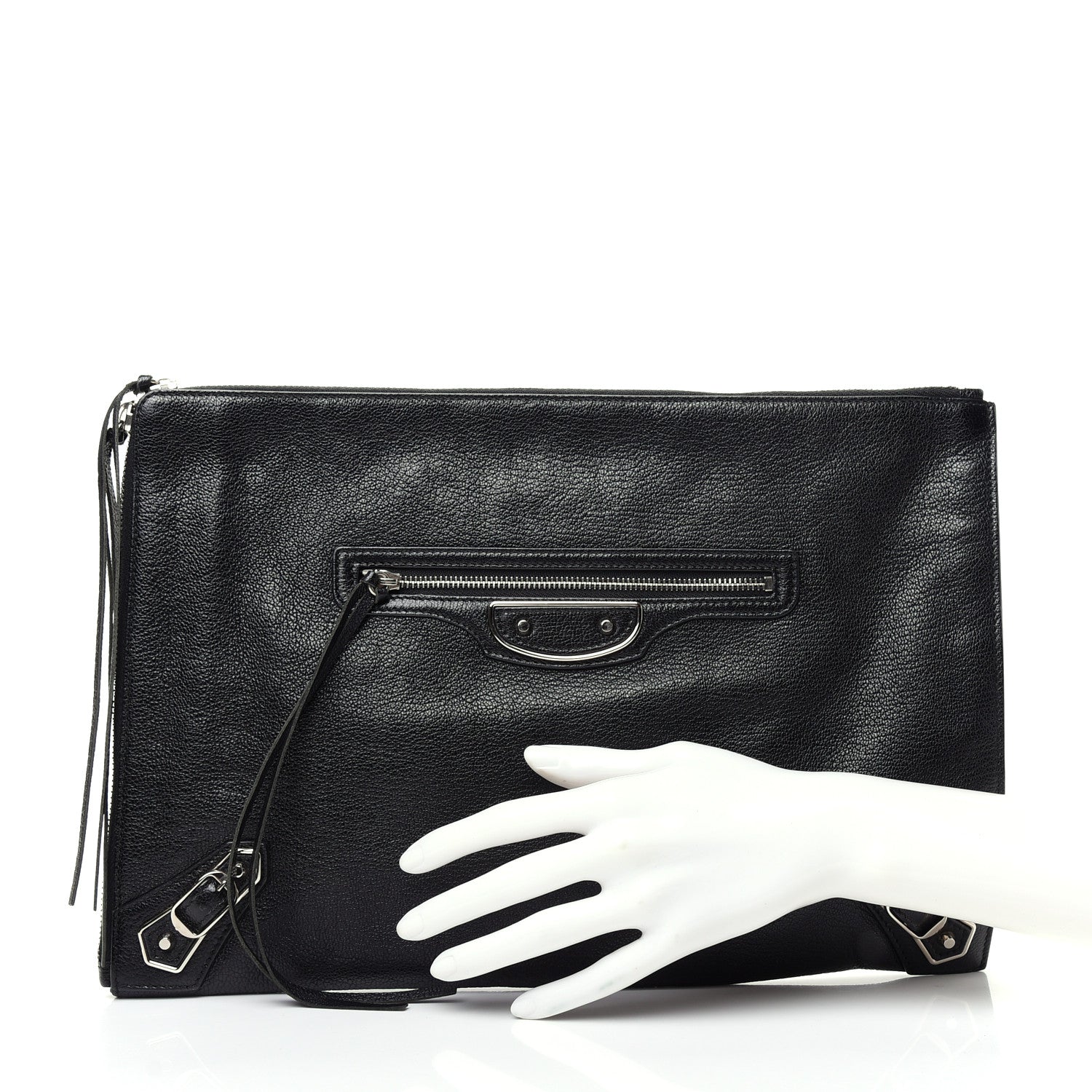 Balenciaga Chevre Silver Metallic Edge Hardware Pouch Black 2 of 7