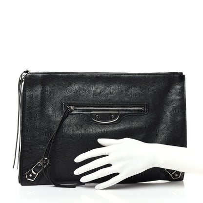 Balenciaga Chevre Silver Metallic Edge Hardware Pouch Black 2 of 7