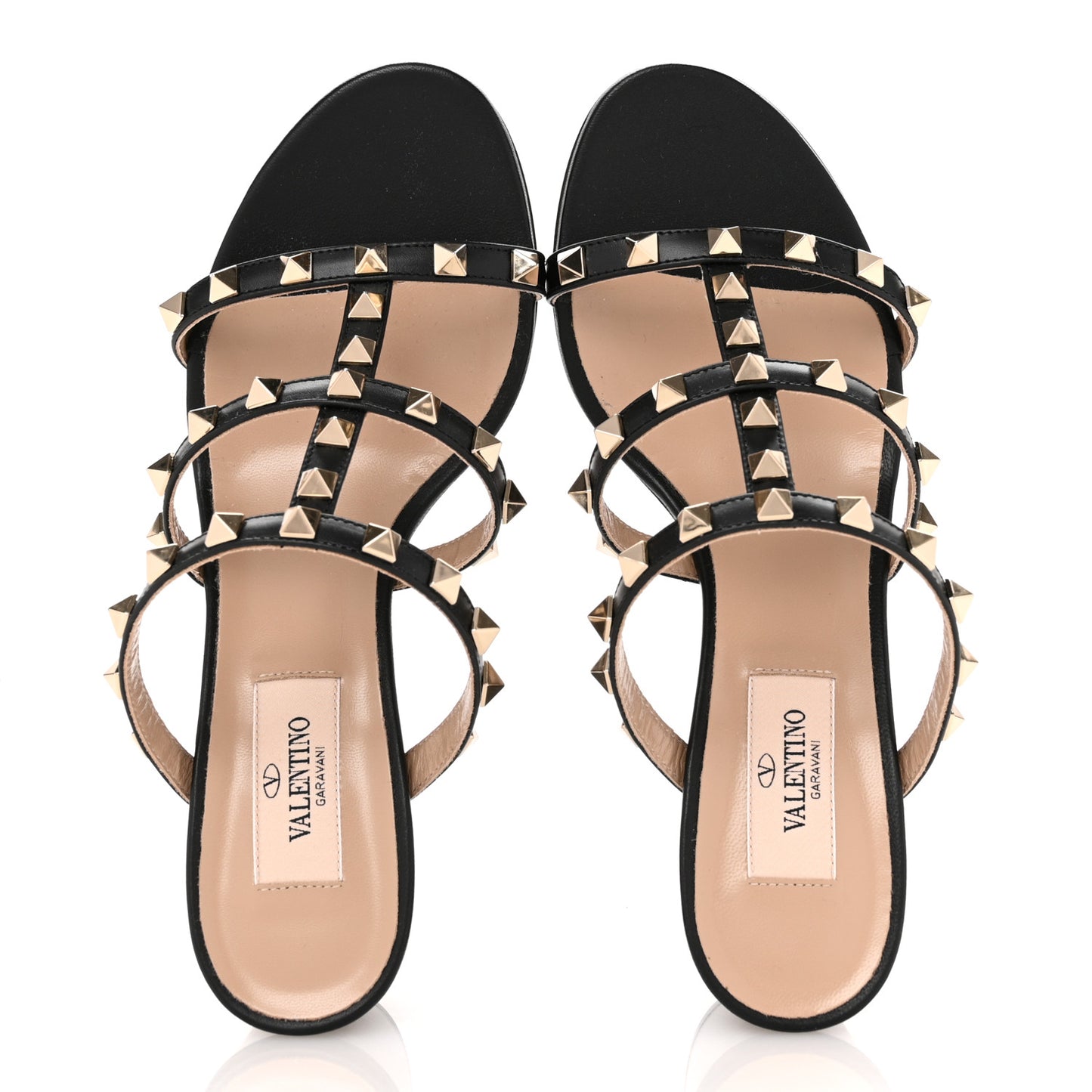 Calfskin Rockstud 60mm Caged Slide Sandals 36.5 Black