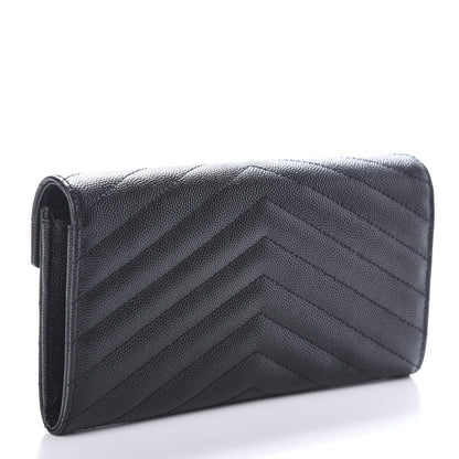 Saint Laurent Grain De Poudre Matelasse Chevron Monogram Flap Wallet Black 3 of 6