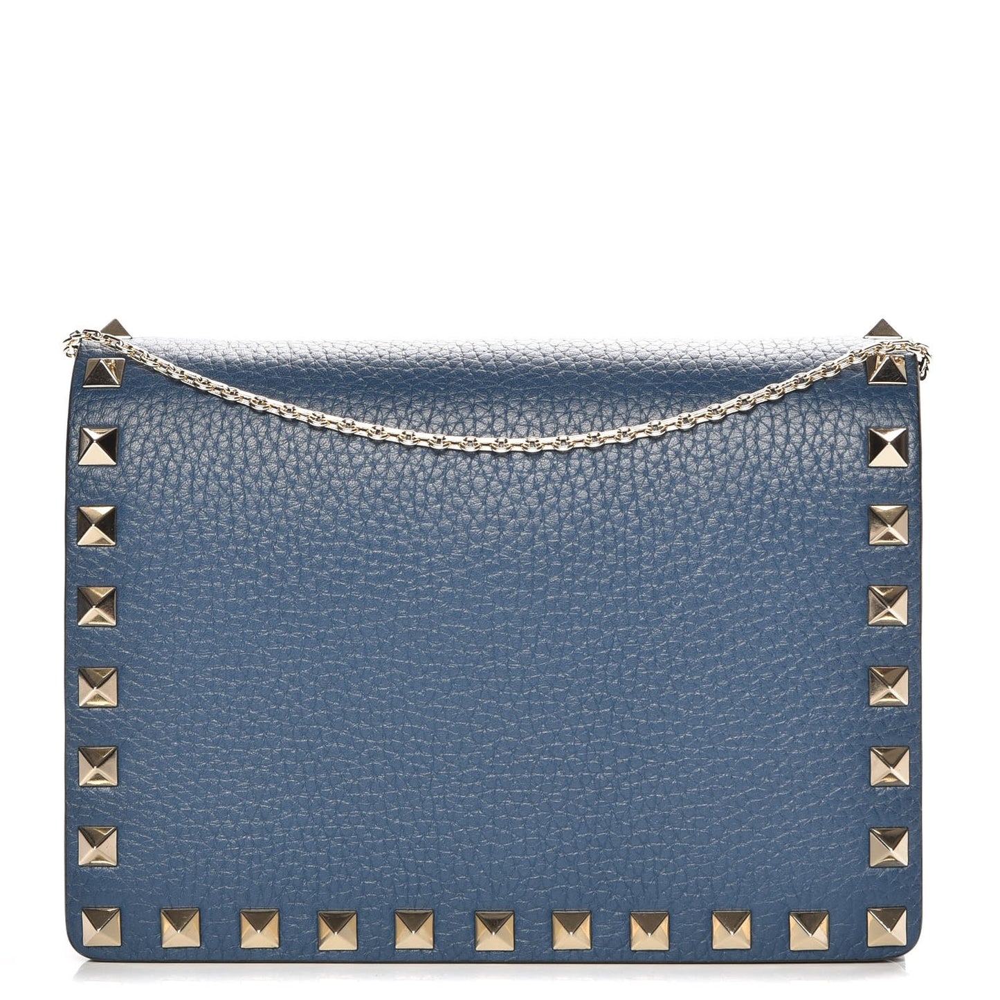 Grained Calfskin Rockstud Wallet on Chain Peacock