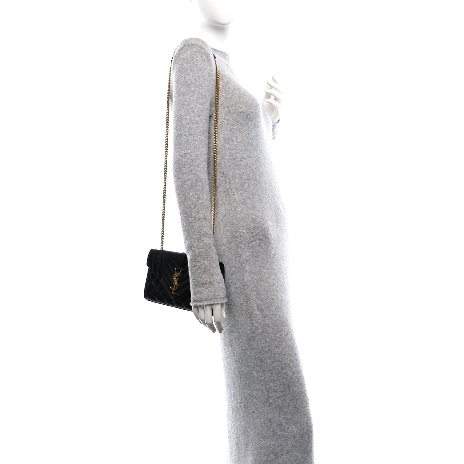 Saint Laurent Grain De Poudre Textured Mixed Matelasse Triquilt Small Monogram Satchel Black Blue 2 of 12