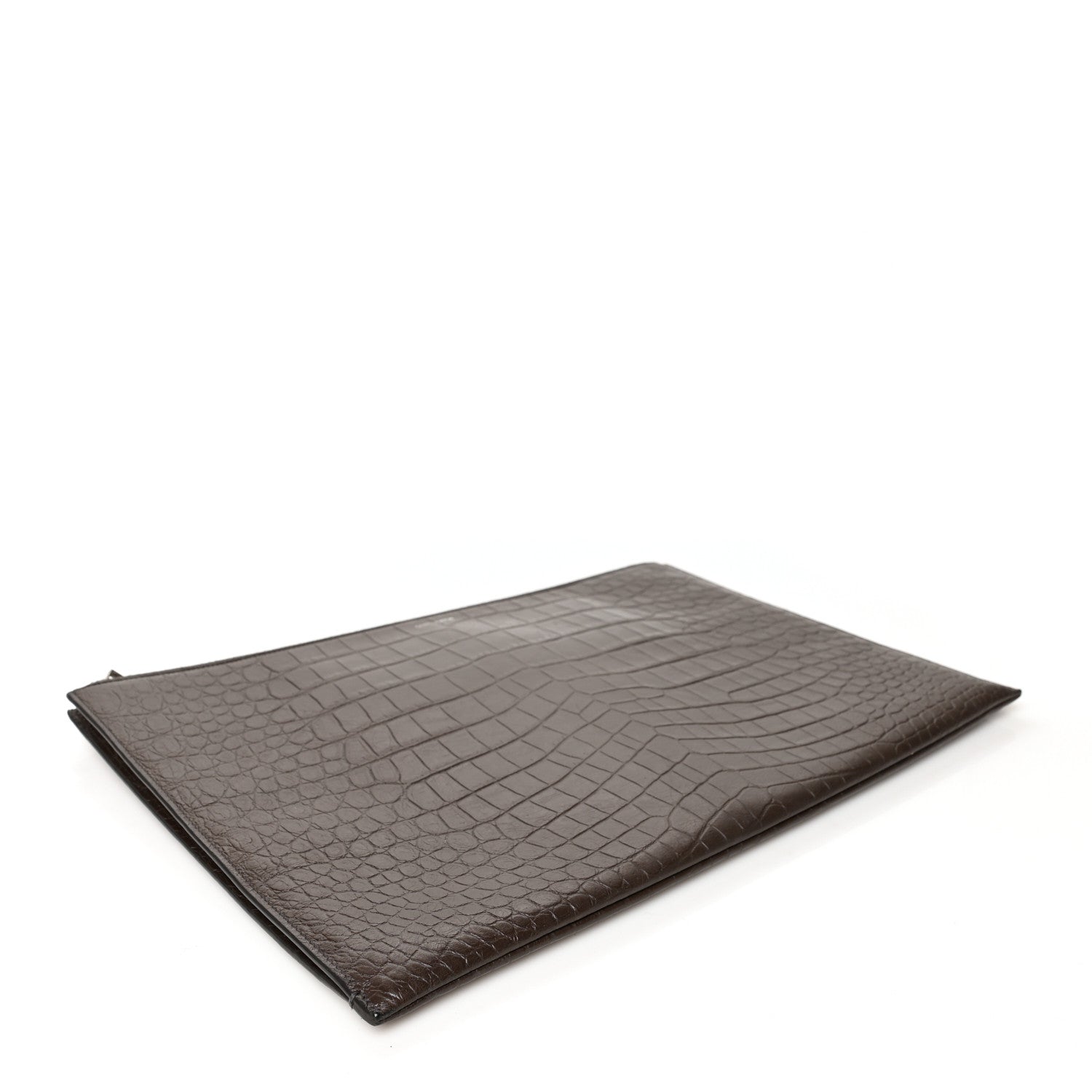 Saint Laurent Calfskin Crocodile Embossed Large Sac De Jour Carryall Pouch Brown 4 of 8