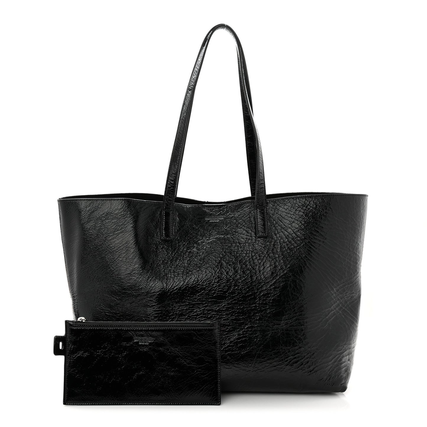 Patent Calfskin Large Shopping Tote Black