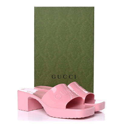 Gucci Rubber Gucci Logo Womens Platform 20/60mm Slide Sandals 36 Wild Rose 13 of 13