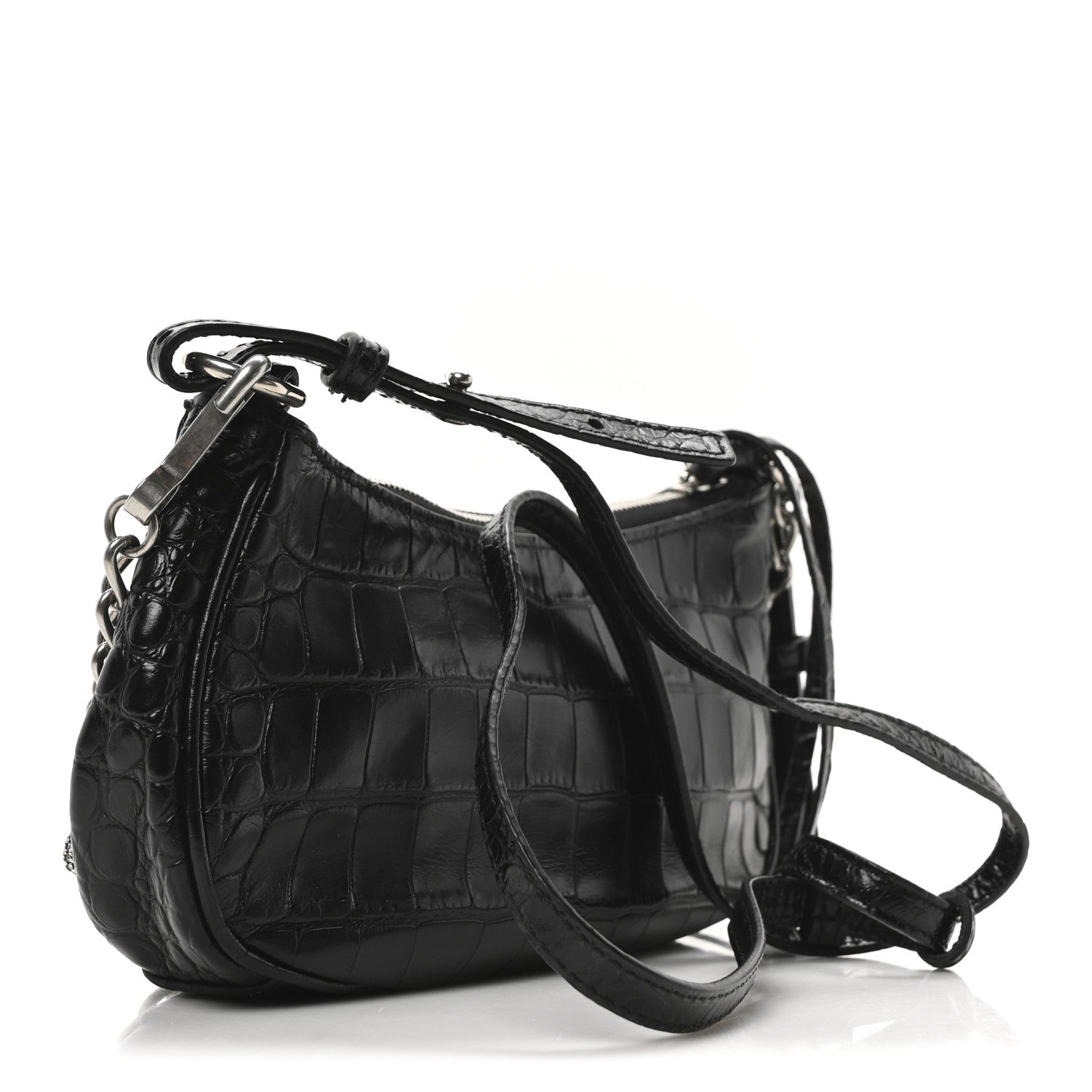 Balenciaga Extra Supple Calfskin Crocodile Embossed Crystal Le Cagole Mini Purse With Chain Black 3 of 10
