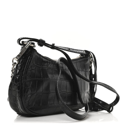 Balenciaga Extra Supple Calfskin Crocodile Embossed Crystal Le Cagole Mini Purse With Chain Black 3 of 10