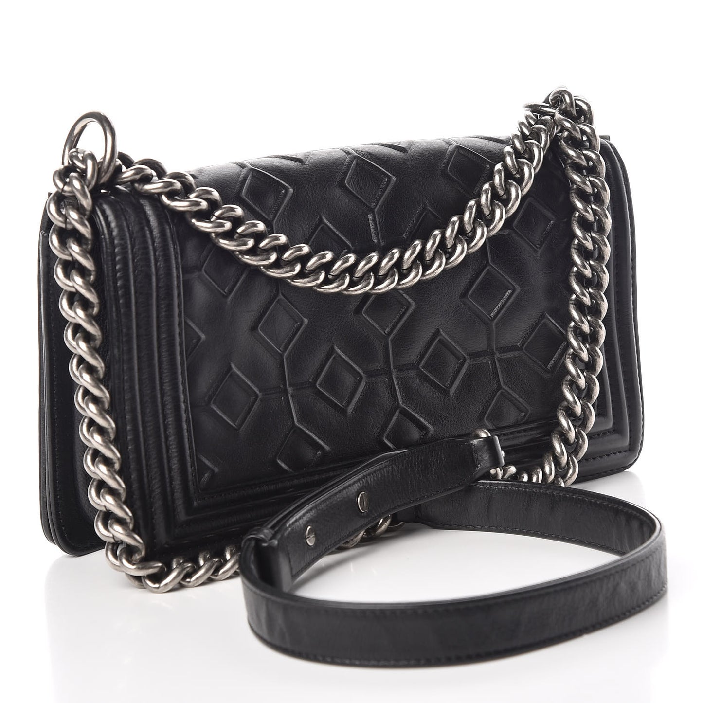 Calfskin Crystal Embossed Medium Boy Flap Black