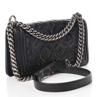Chanel Calfskin Crystal Embossed Medium Boy Flap Black 3 of 11