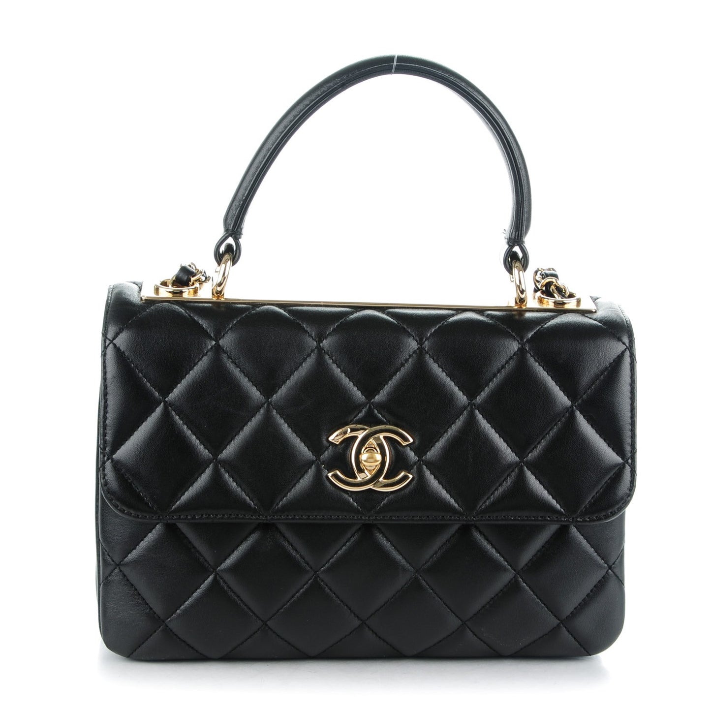 Lambskin Quilted Small Trendy CC Dual Handle Flap Bag Black